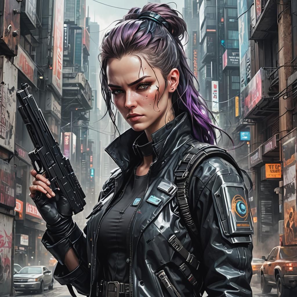 Cyberpunk Gunslinger Wanted Poster in Sci-Fi City