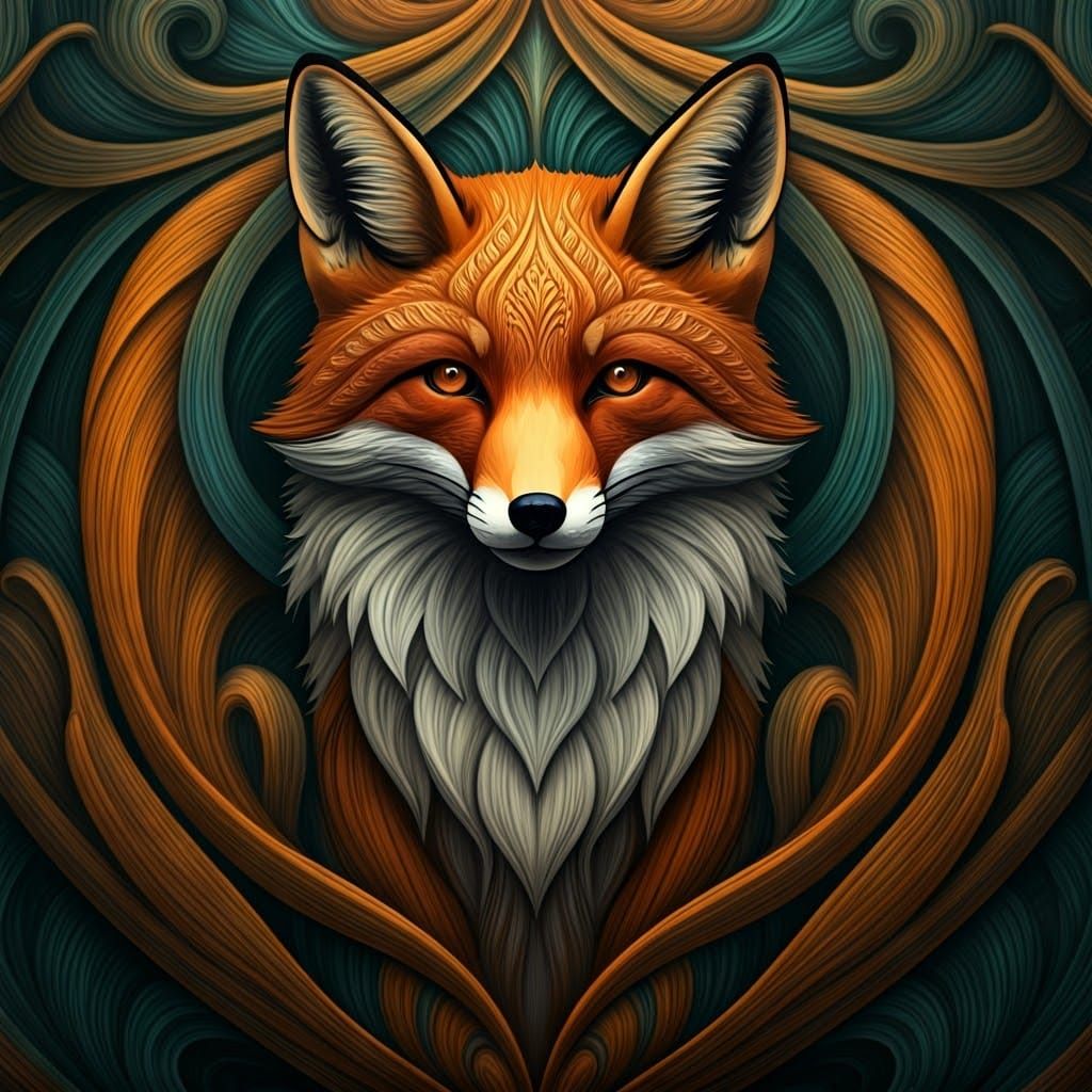 Ornate Fox in Art Deco Fractal Style