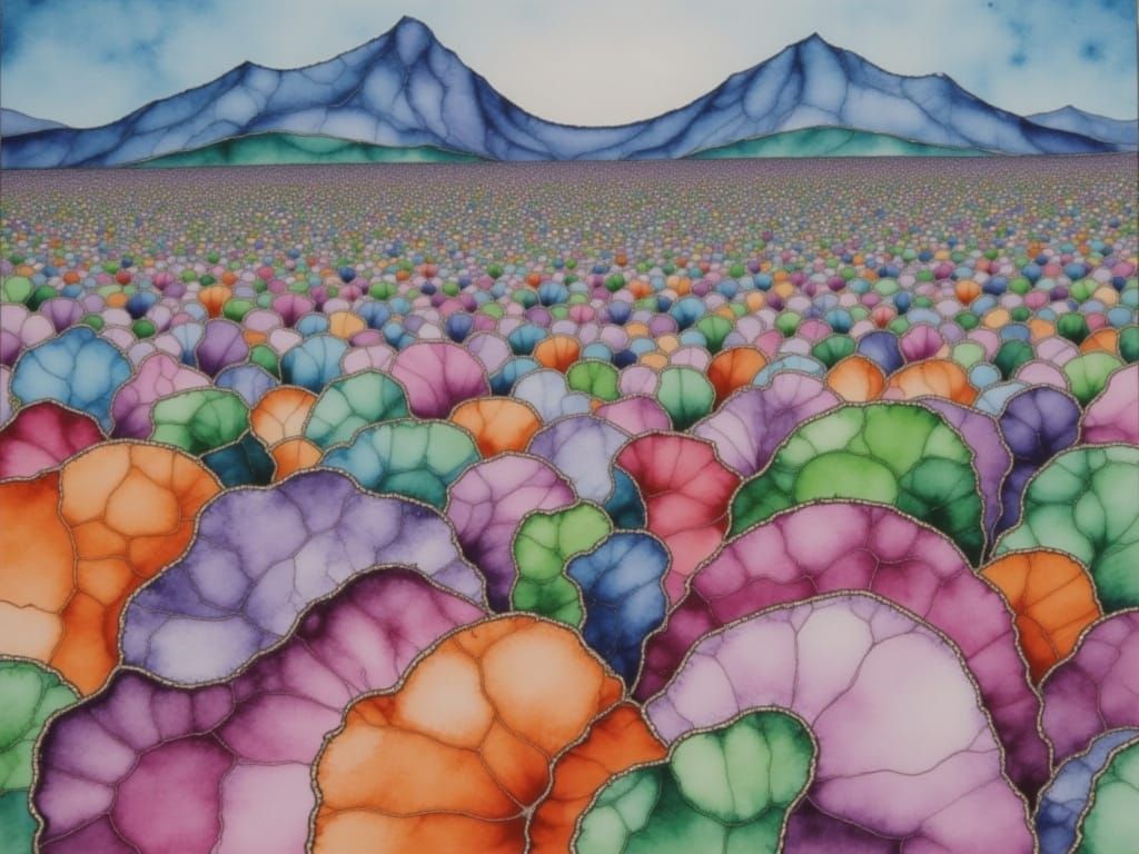 Mysterious Hedge Maze at Dusk in Abstract Watercolor Style