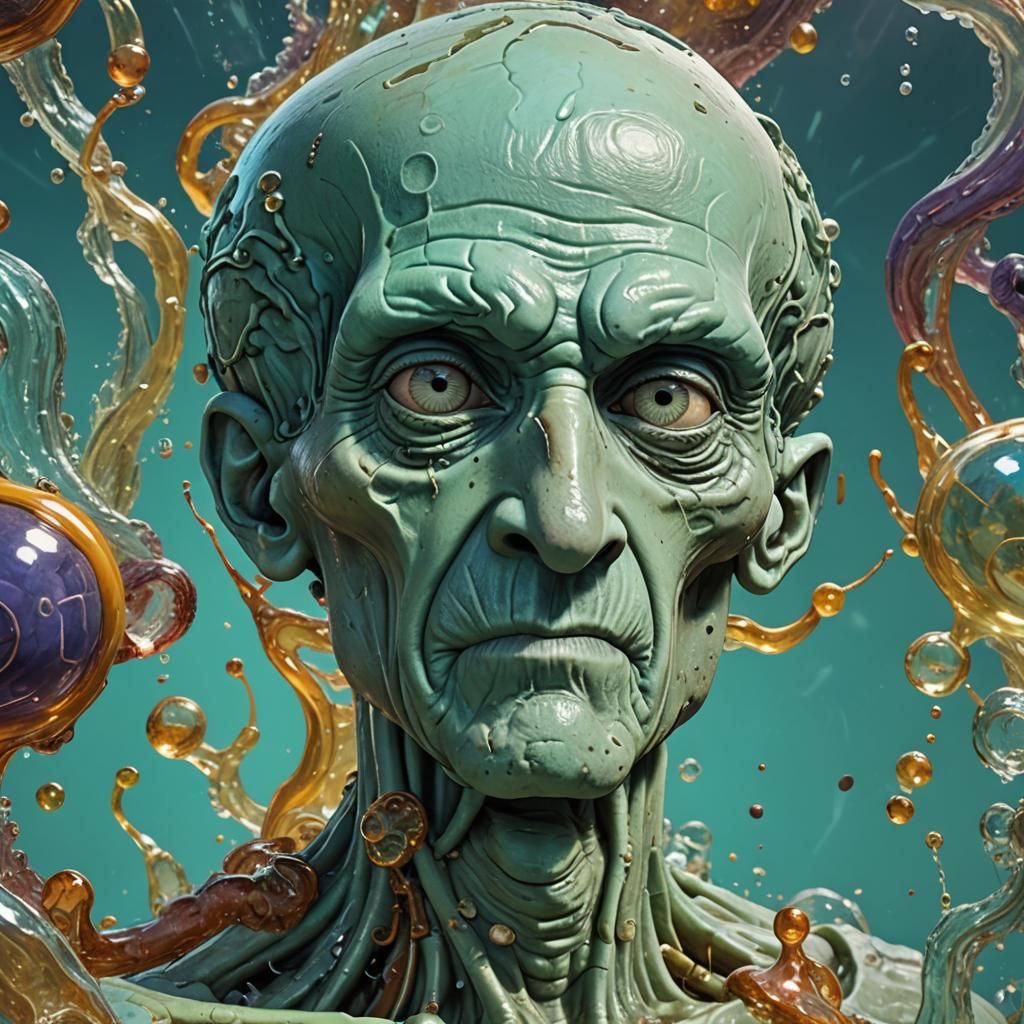 Hyperrealistic Squidward Splash Art Portrait