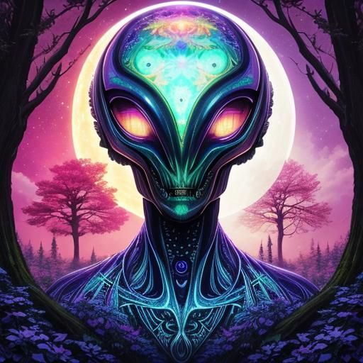 Psychedelic Alien World Mirroring the Moon