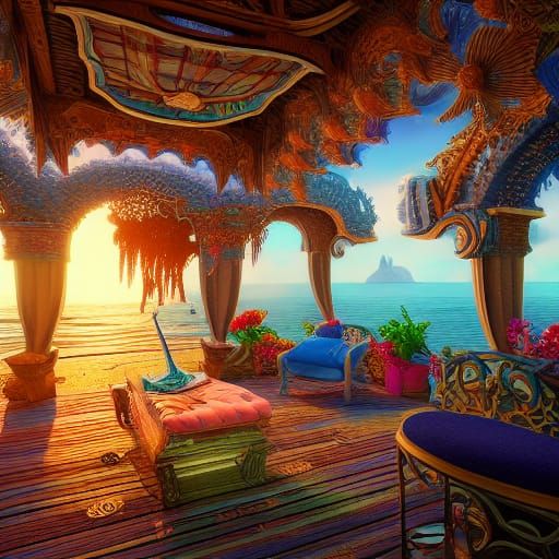 Colorful Photorealistic Beach House in Detailed Matte Painti...