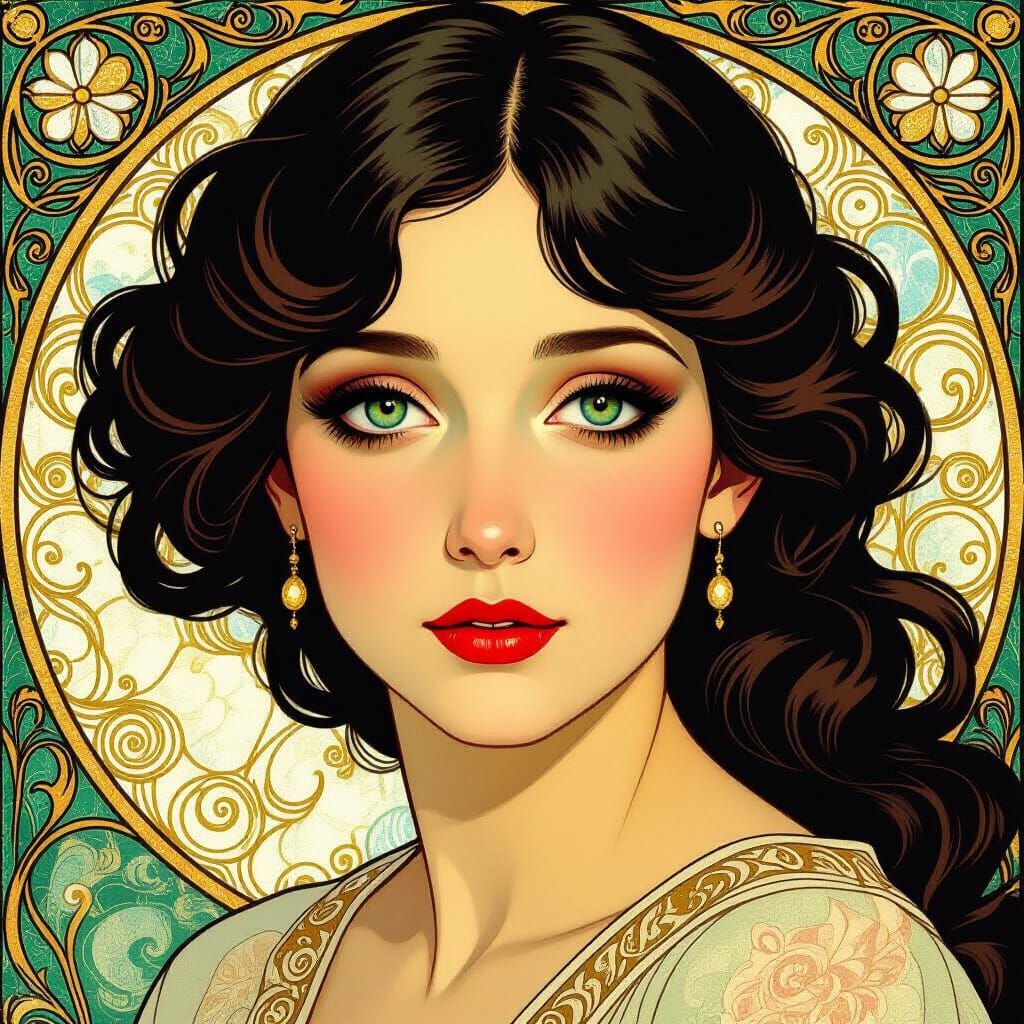 Intense Eyes Aglow in Art Nouveau Style