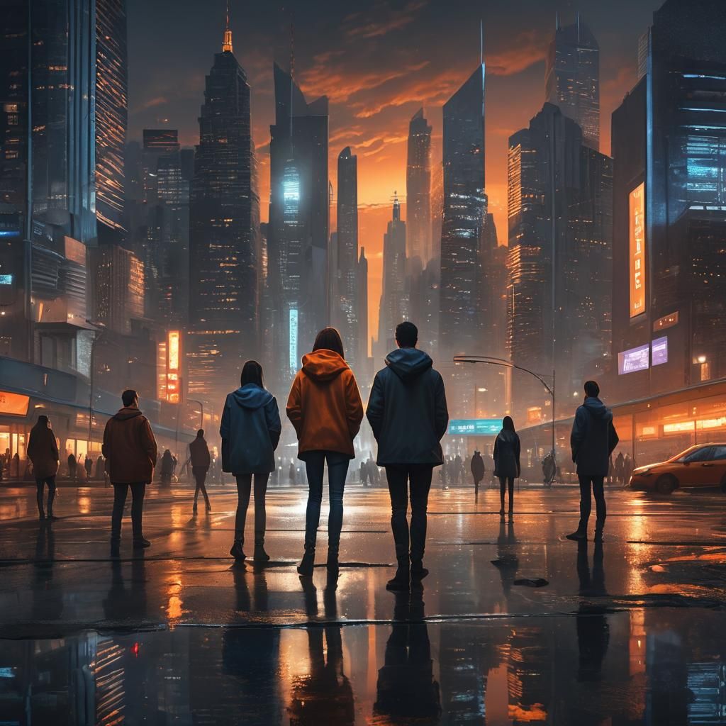 Cityscape Separates Men and Women: Vibrant Digital Art