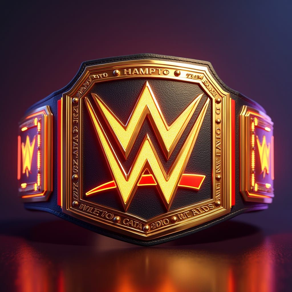 Golden WWE Championship Belt in Futuristic Dystopian Style