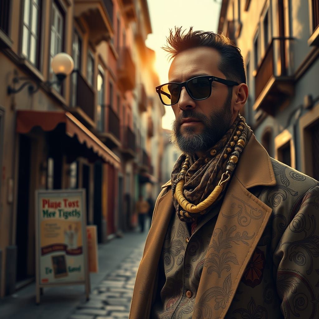 A Man in Chiaroscuro: Elegant Street Scene
