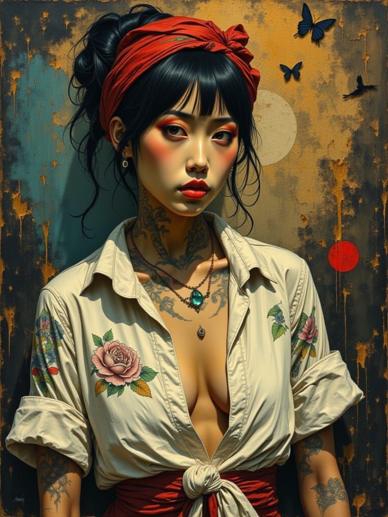 Oriental Woman Portrait in Expressive Colored Pencil Style