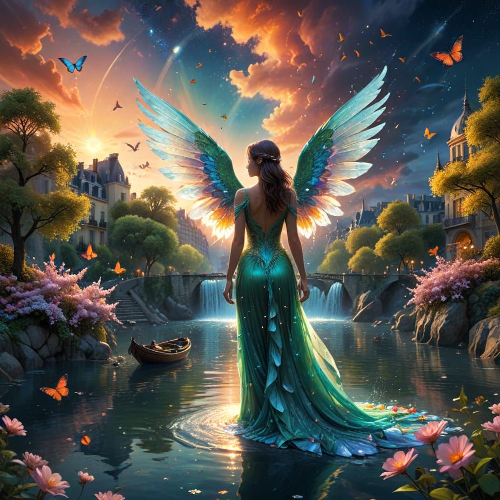 Celestial Angel Guides to Enchanted Kingdom in Surreal Art