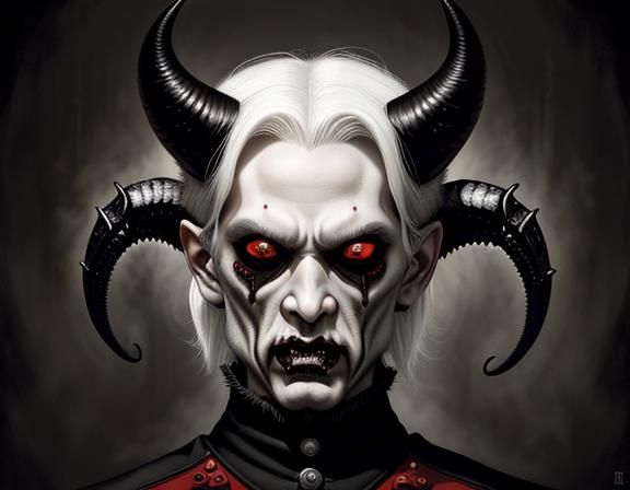 Gothic Horror: Symmetrical Albino Face with Horns