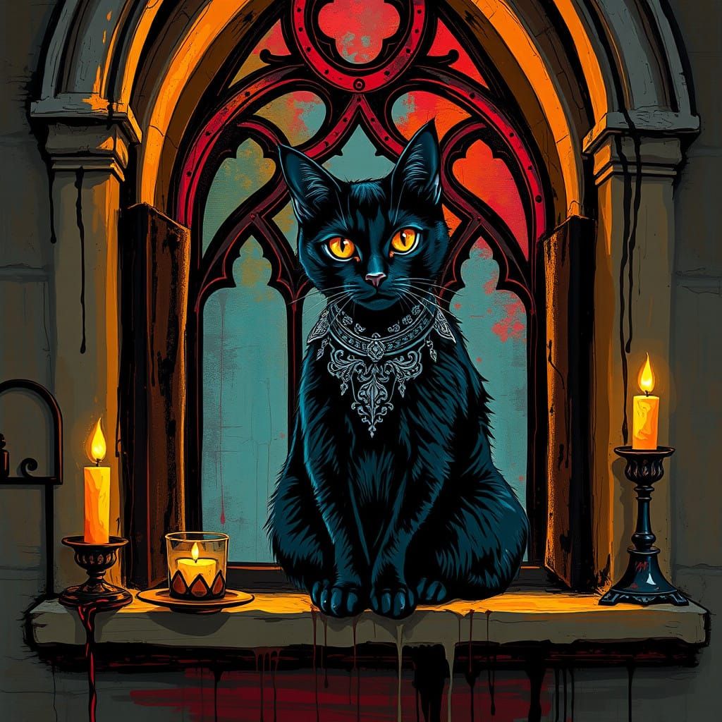 Gothic Feline Silhouette in Vibrant Graffiti