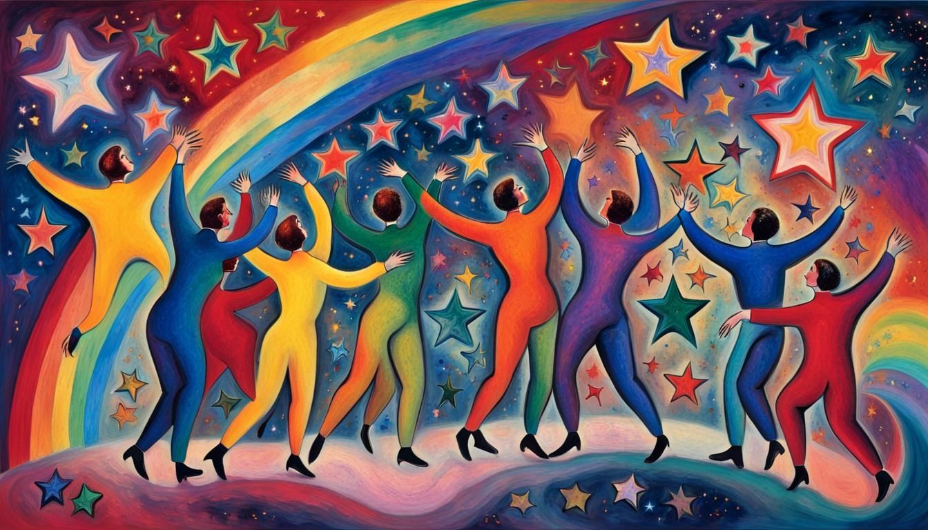 Seven Stars Dancing in Abstract Expressionist Style