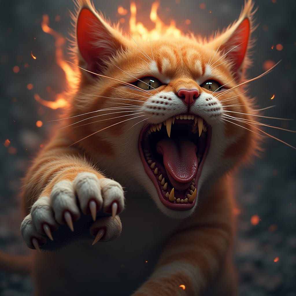 Fierce Feline Warrior Unleashes Devastating Swipe on Cowerin...