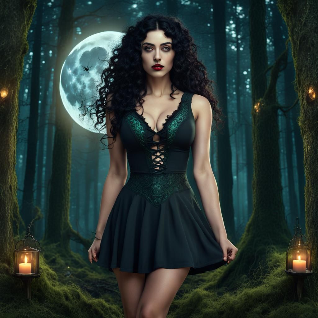 Beltane Witch Celebrates Spring Equinox in Forest