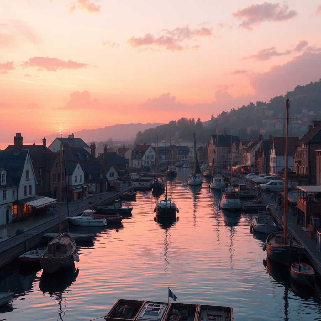 Port de La Bretagne at Dawn in Vibrant Fantasy Style