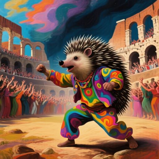 Psychedelic Hedgehog Gladiator in Ancient Rome
