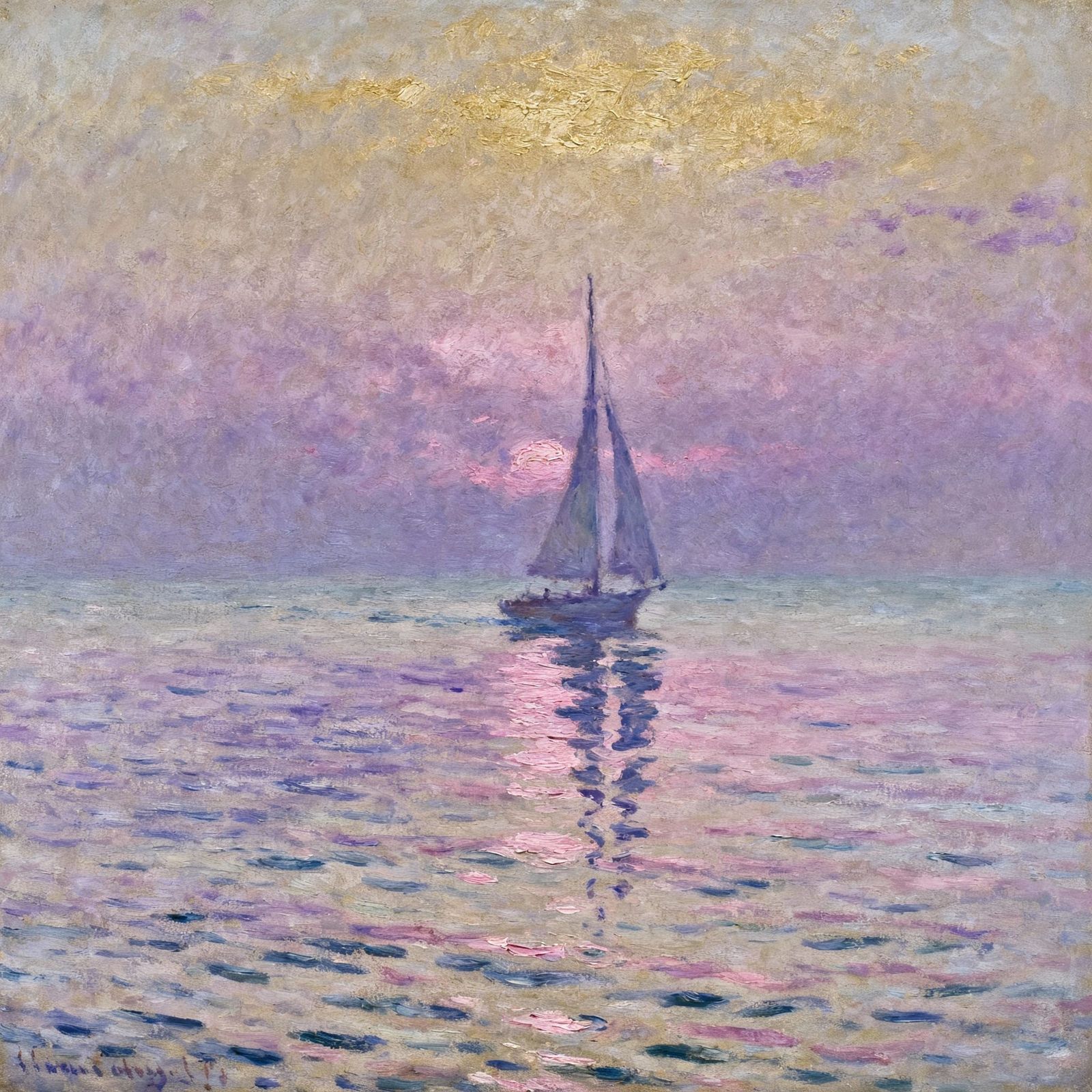 Serene Sailboat at Twilight in Painterly Style