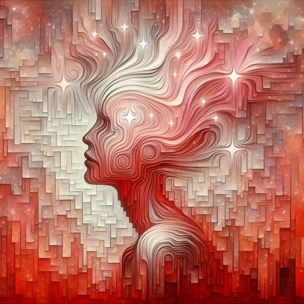 Ethereal Woman Portrait with Melting Stars in Fauvist Style