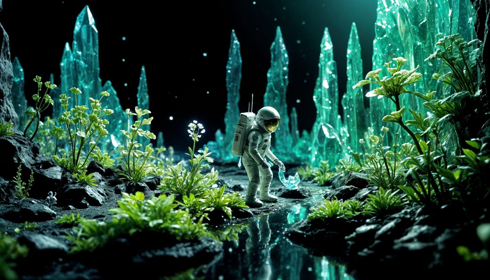 Astronaut's Crystal Garden on Venus in Oil Paint