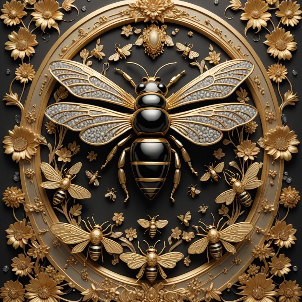 Luxurious Gold and Silver Bees in Mid-Air Dance