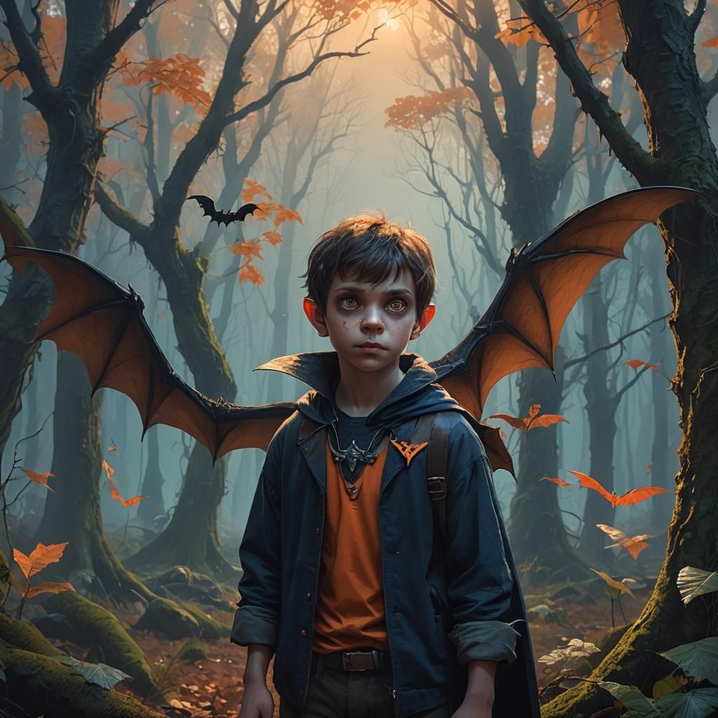 Cute Vampire Boy Portrait in Mystical Forest