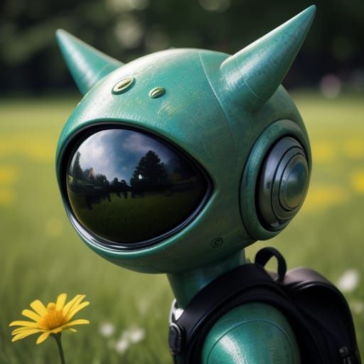 Cute Alien Explorer in Earth Park, Surreal Digital Art