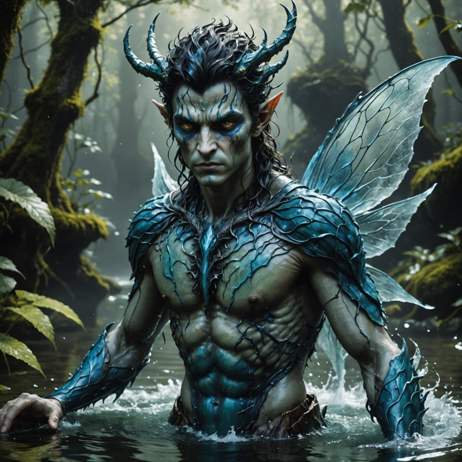 Menacing Water Fae with Twisted, Handsome Features