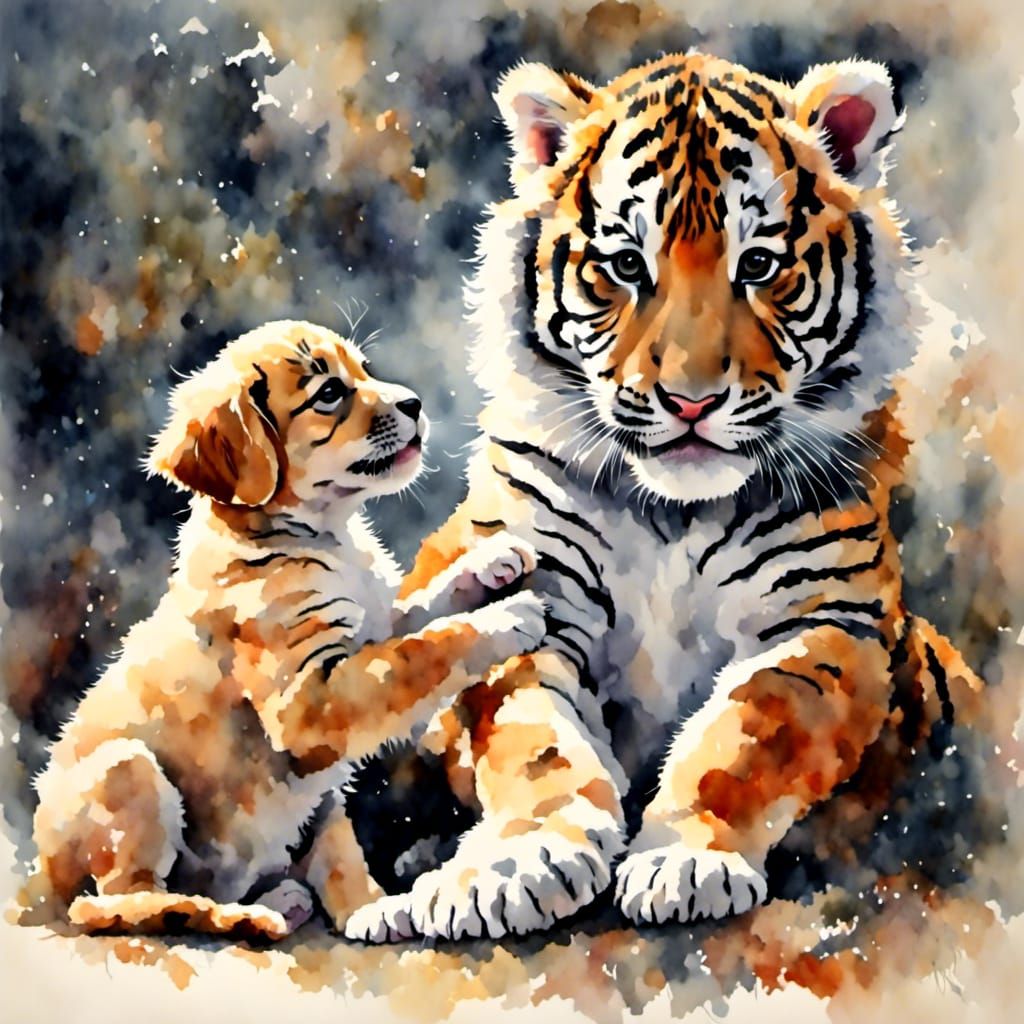 Puppy & Tiger Watercolor