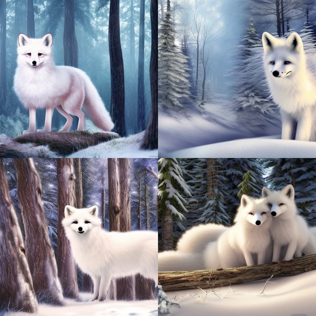 White Foxes in Winter Forest: Splash Art