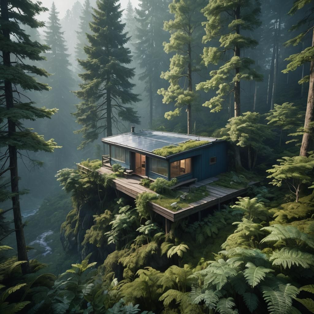 Cabin in Forest: Hyperrealistic Matte Painting