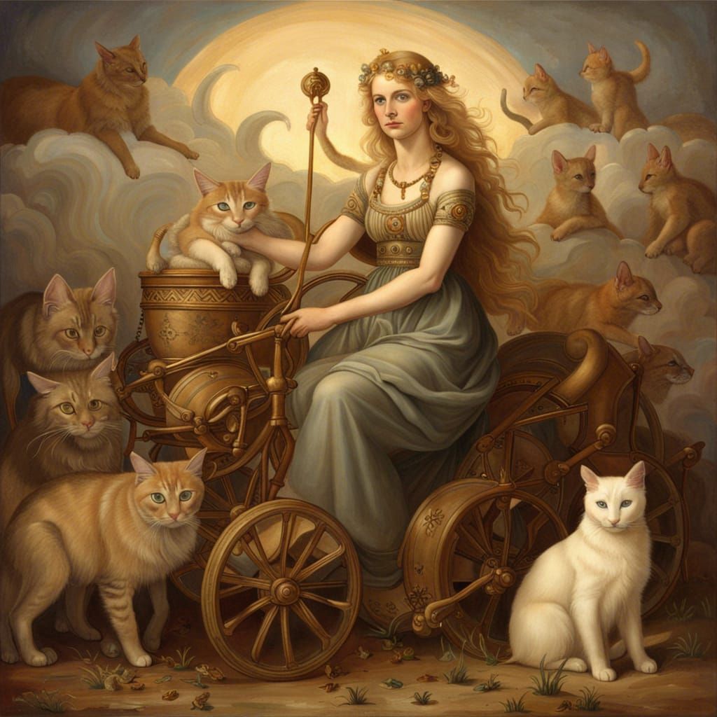 Goddess Freya with Cat Chariot: Renaissance Painting