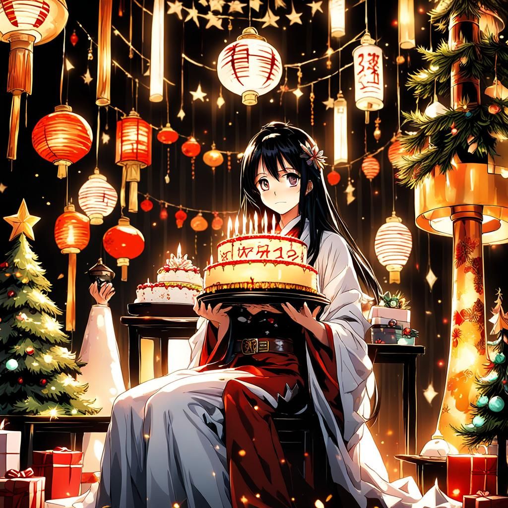 Anime-Style Birthday Celebration with Japanese Lamps