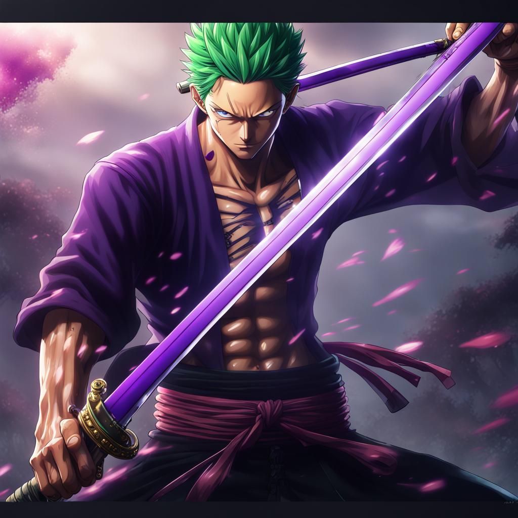 Anime Zoro/Luffy Fusion with Nine Purple Katanas