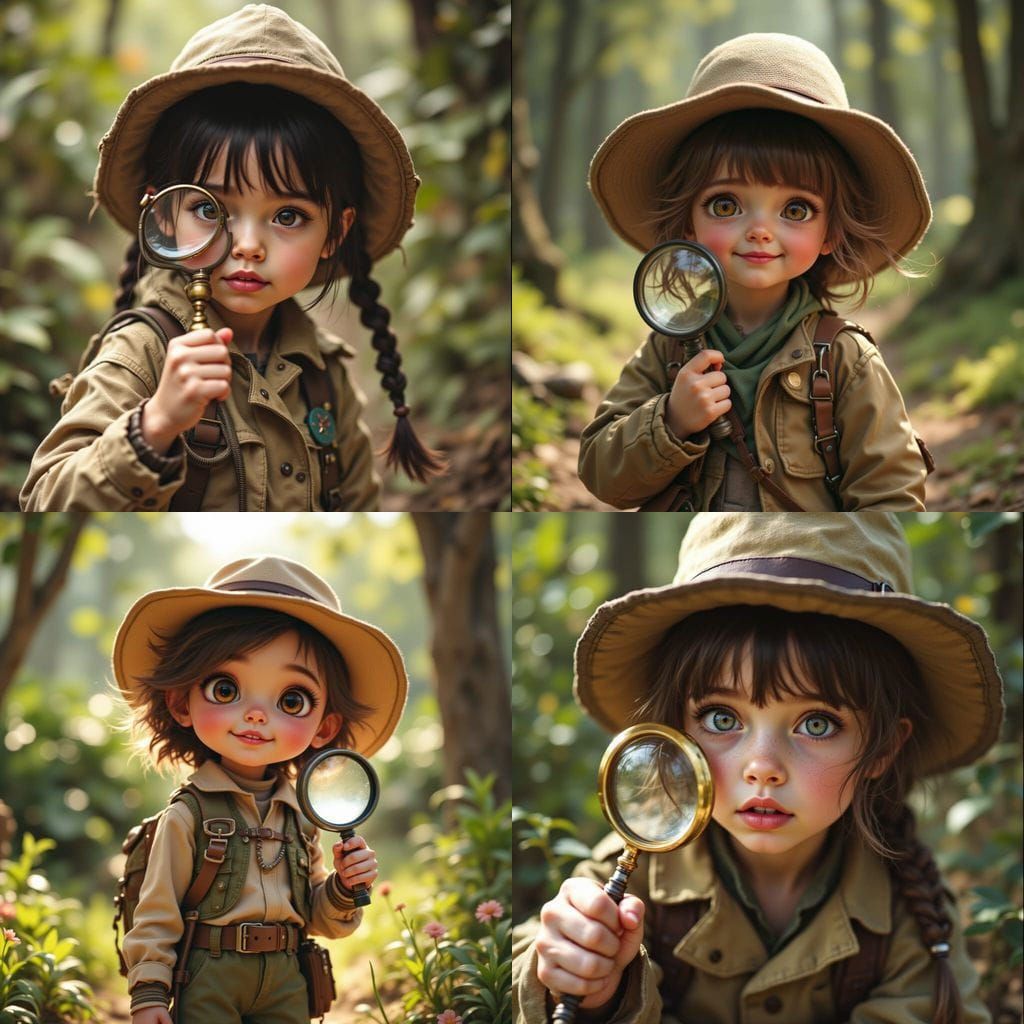 Little Explorer Girl with Magnifying Glass