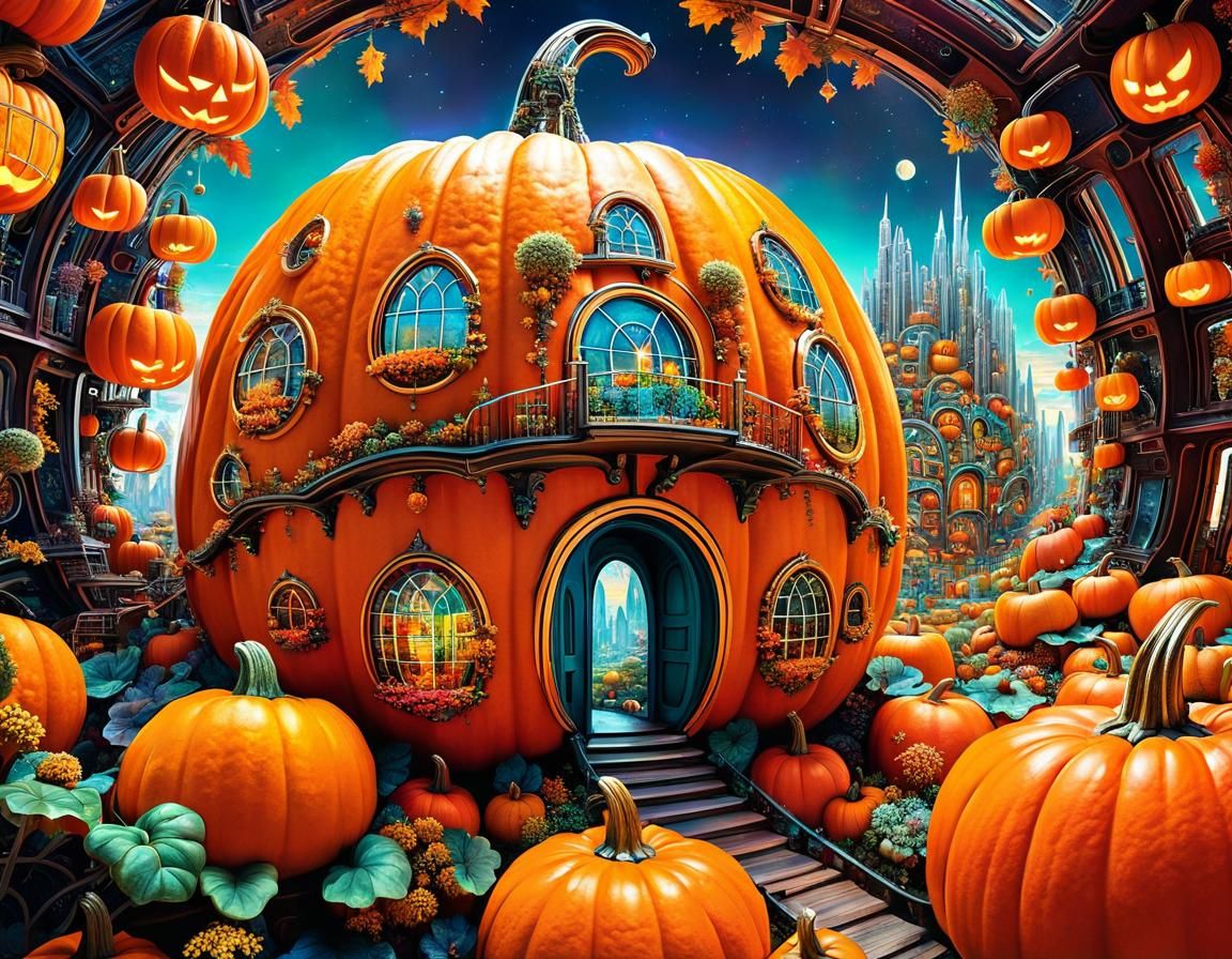 Teslapunk Arcology Inside Pumpkin: Fractal Retrofuturism