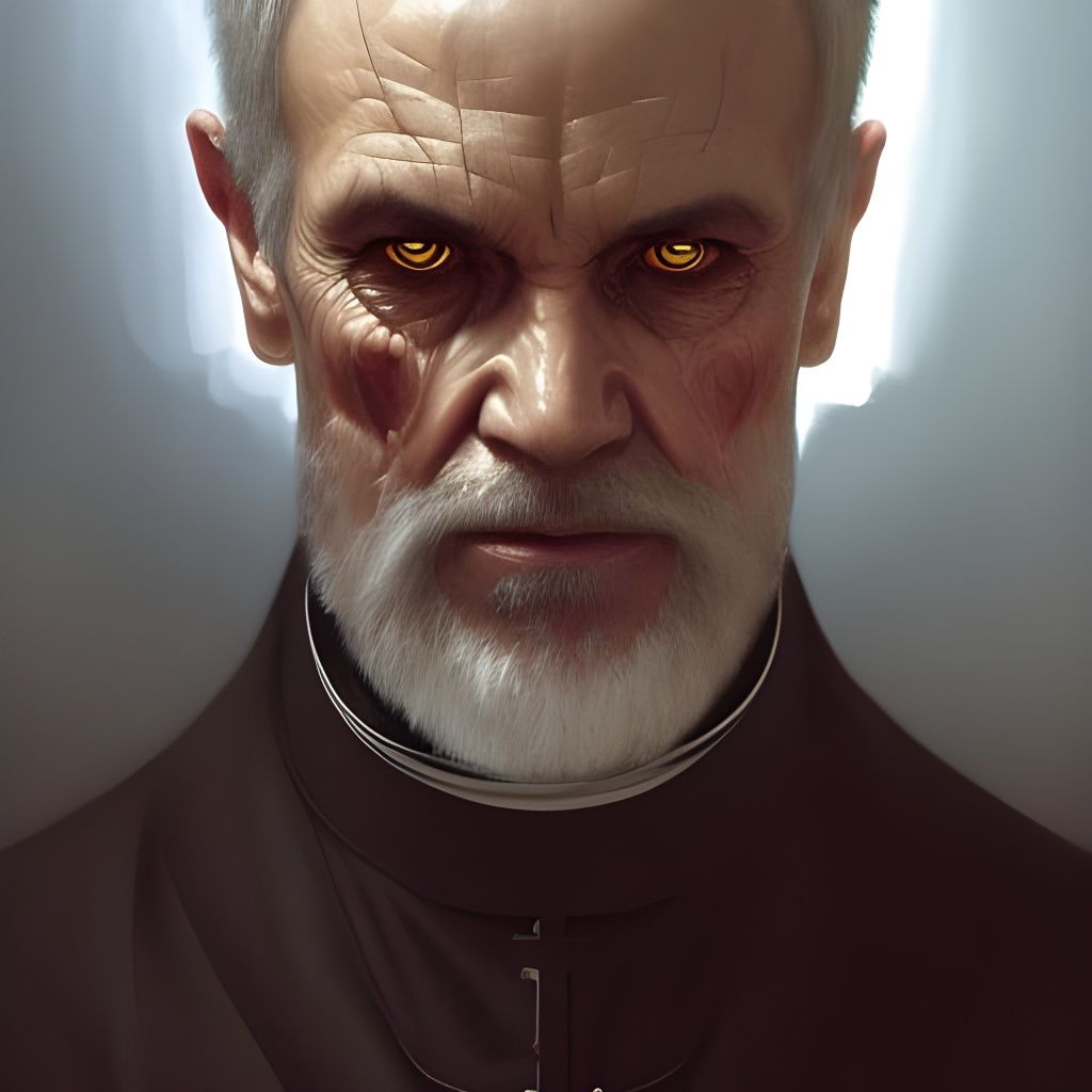 Demonic Catholic Priest Portrait in Detailed Digital Art