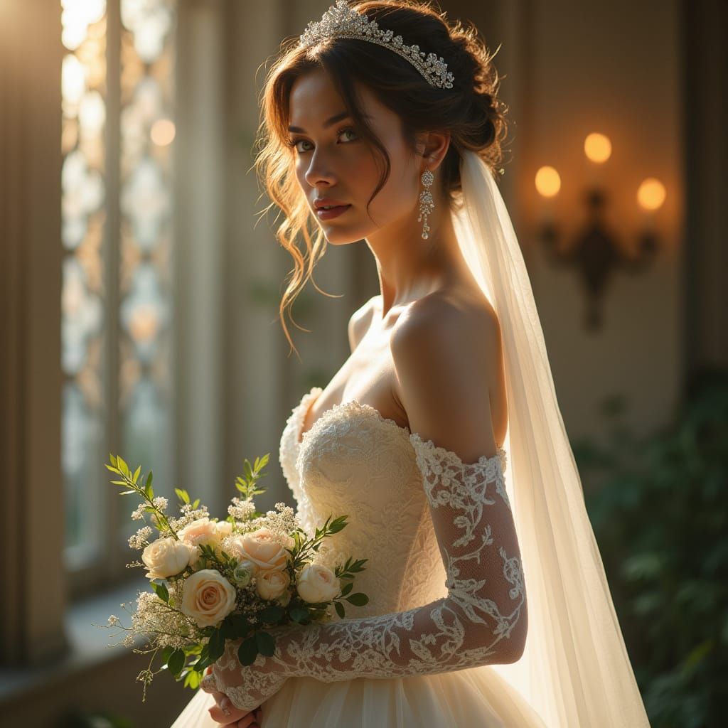 Ethereal Bride in Pristine White Wedding Gown with Delicate ...