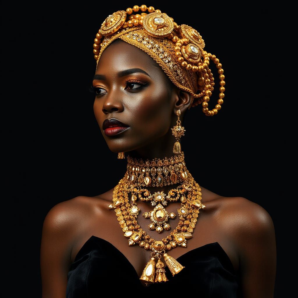 African Goddess in Golden Luxury