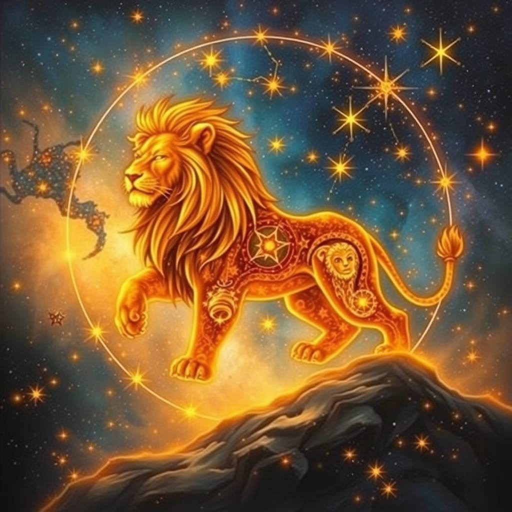 Majestic Leo Constellation Shines in Celestial Golds and Ora...