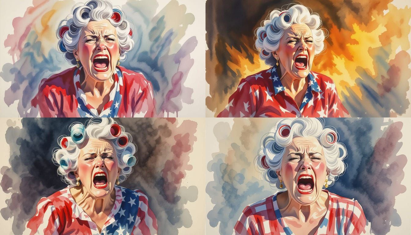 Furious Woman in Curler Hair and Disheveled Clothing