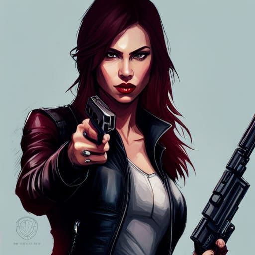 Female Bounty Hunter in Hallway: Digital Illustration