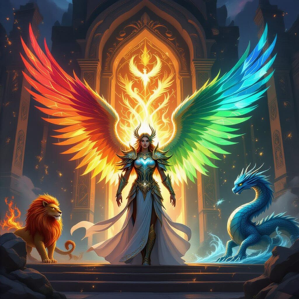 Elemental Angel Guarding Ancient Temple