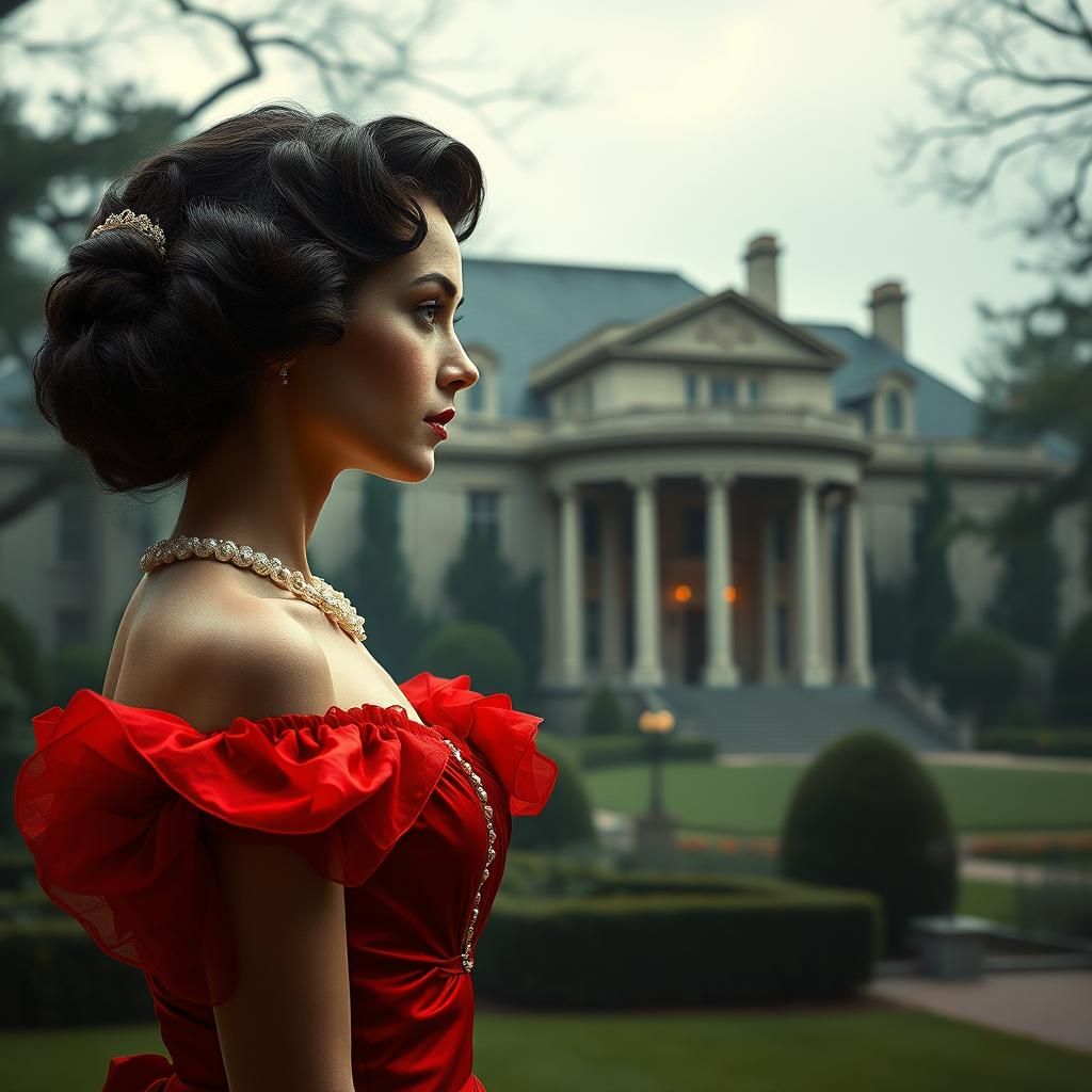 Vivien Leigh in Scarlet Dress, Digital Matte Painting