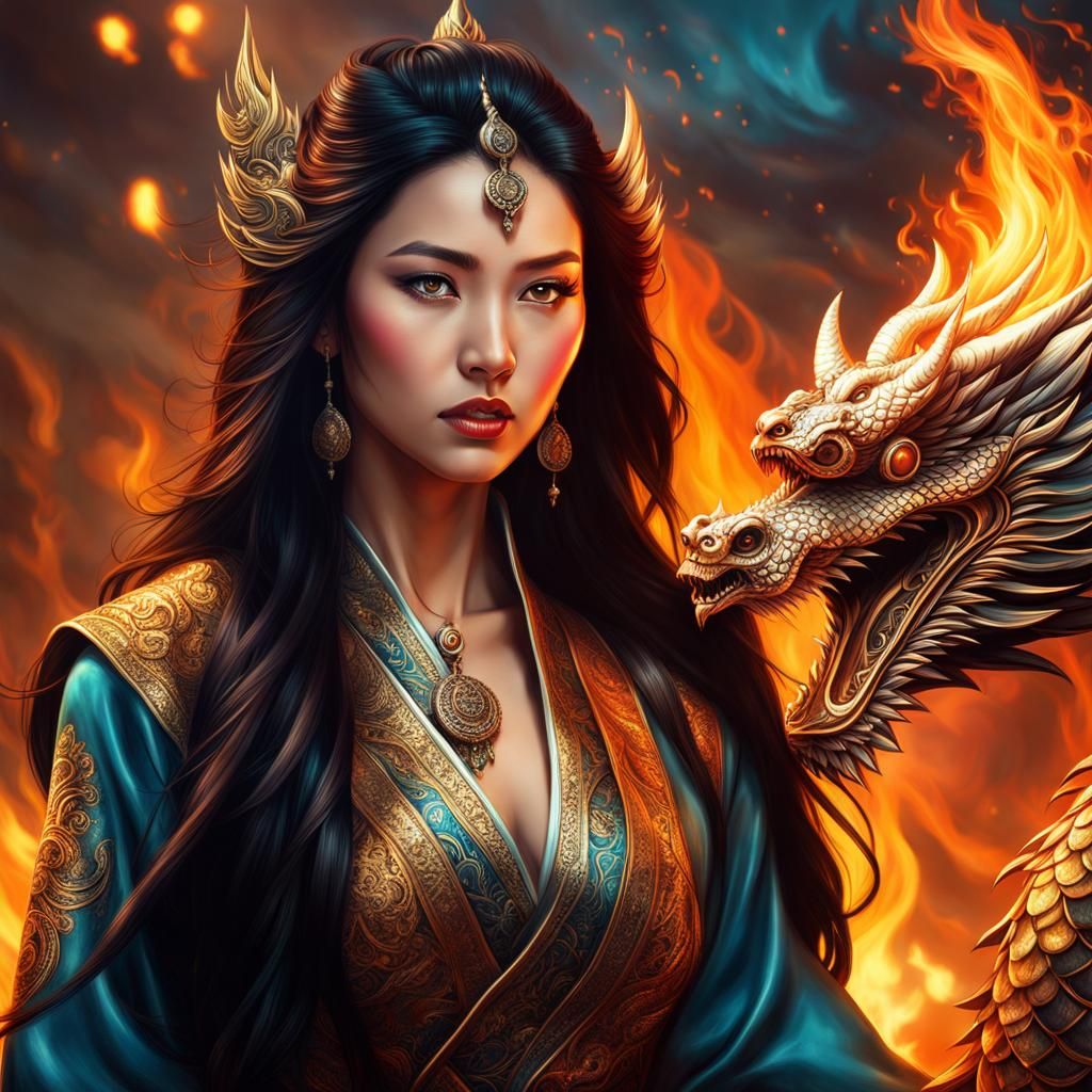 sorcerous Chinese girl fire spell dragon 11/24/23 9:12am