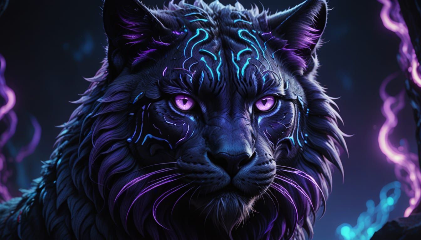 Majestic Deep Purple Feline with Glowing Eyes