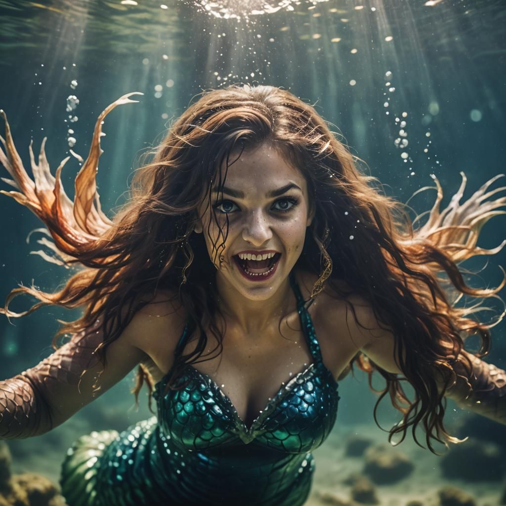 Realistic Evil Mermaid Underwater: Professional Photography