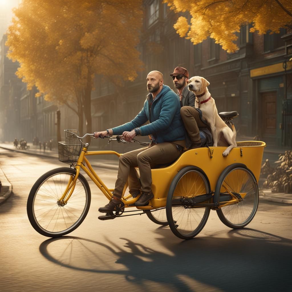 Labrador Retriever on Tandem Bike: Detailed Fantasy Art