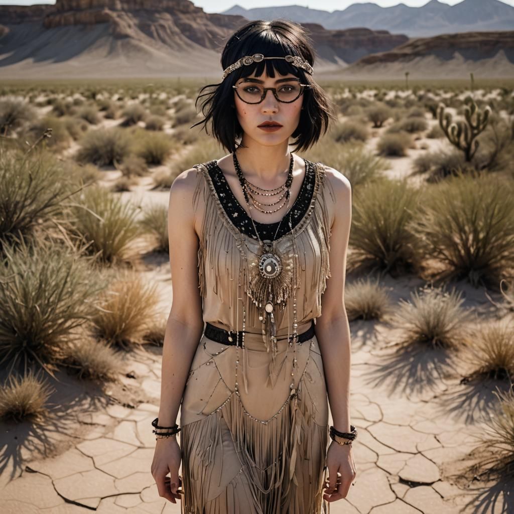 Resilient Flapper in Desert Landscape: Hyperrealistic Image