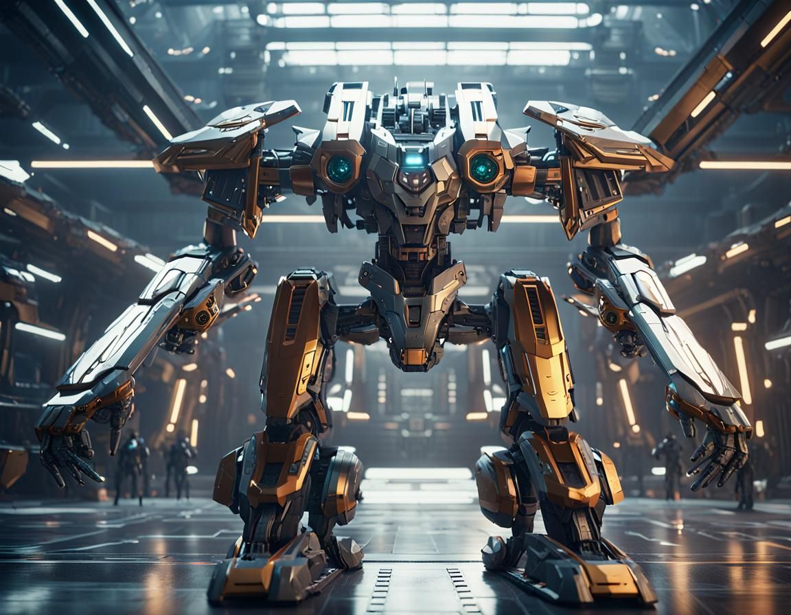 Futuristic Man Presenting with Mech Details