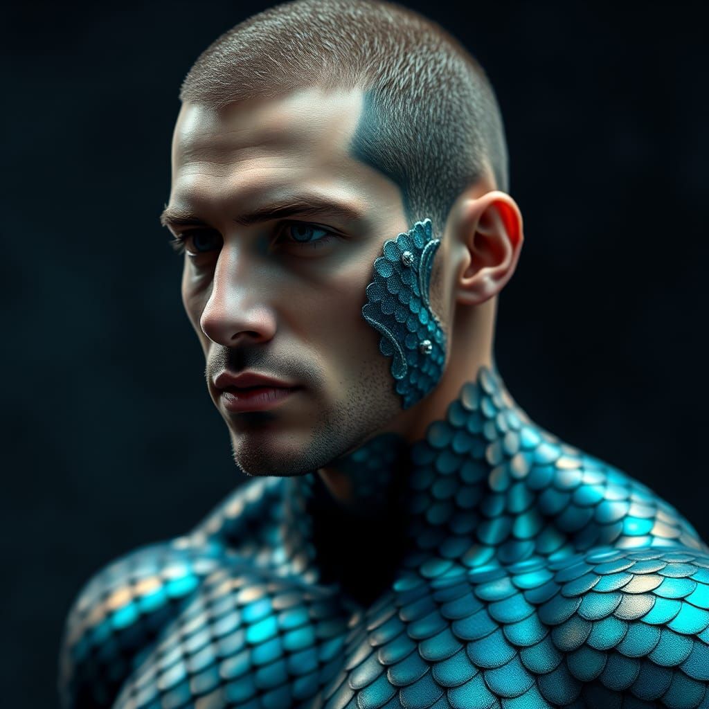 Iridescent Fish Scale Body Art in Matte Style