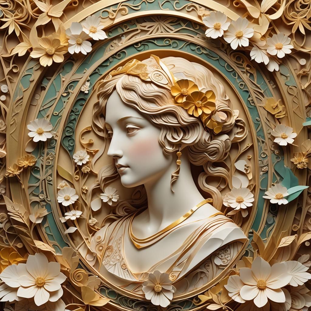 Art Nouveau Euryale Cameo with Paper Folds